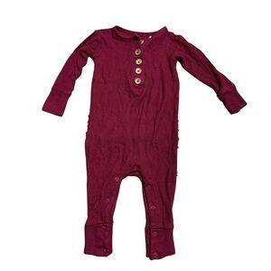 Posh Peanut Burgundy Red Bamboo Waffle Ruffle Long Sleeve Baby Girl 12-18M